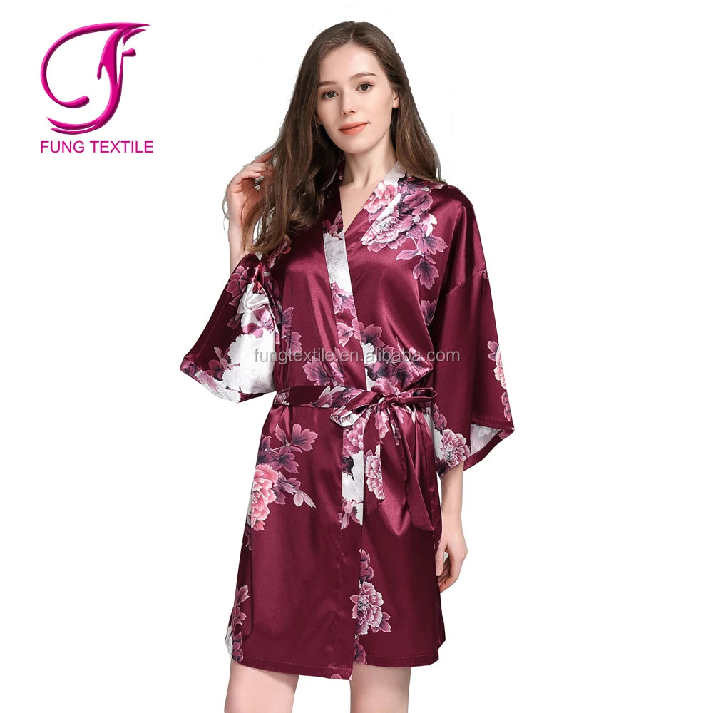 FUNG 3033 Women Satin Robe Plus Size Robe Sexy Bridesmaids Bride Wedding Satin Spaghetti Strap Robe