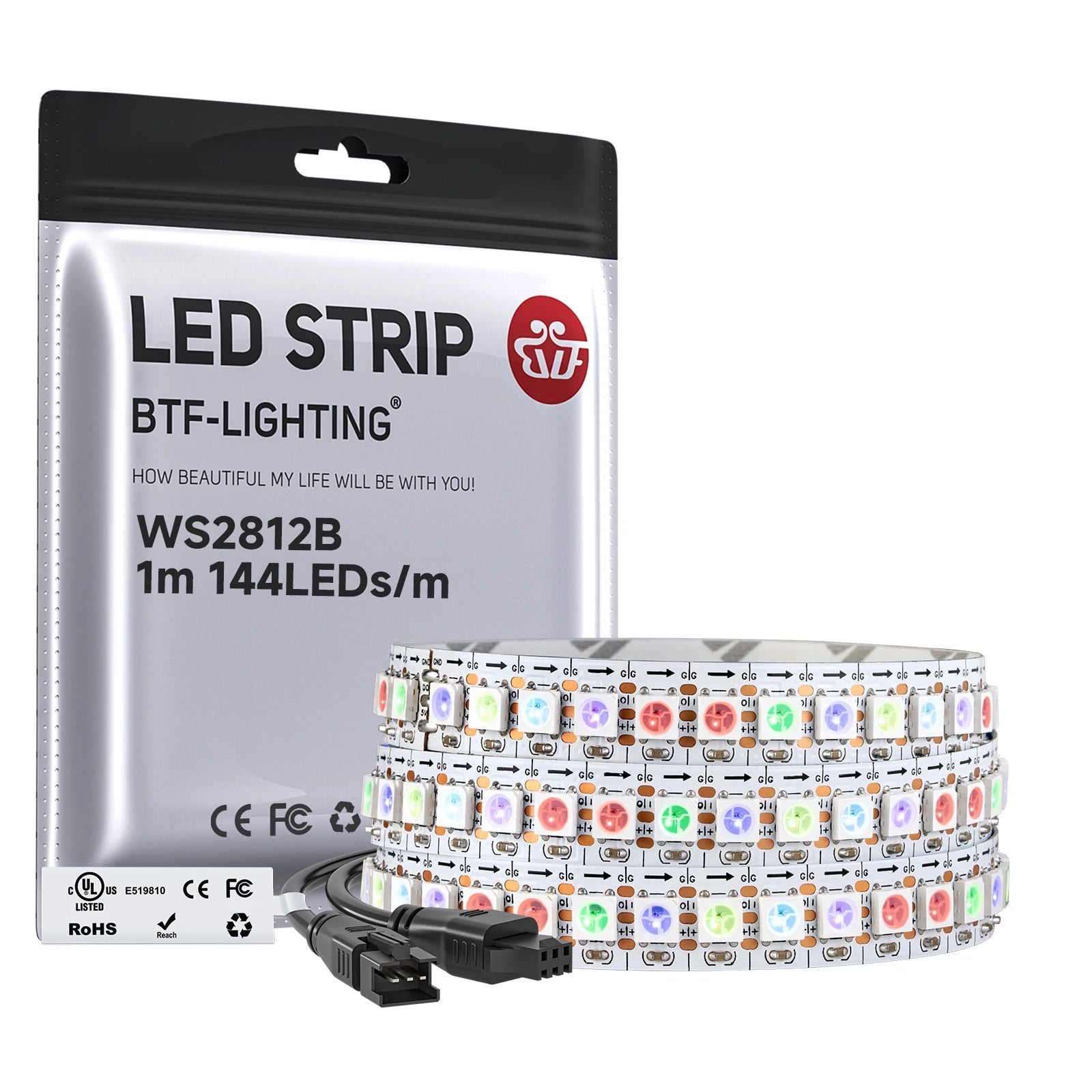 WS2812B RGB IC 3.2ft 144 LED Pixel DC5V Full Color IP30 IP65 Addressable Individually Programmable WS2812 LED Pixel Strip Light