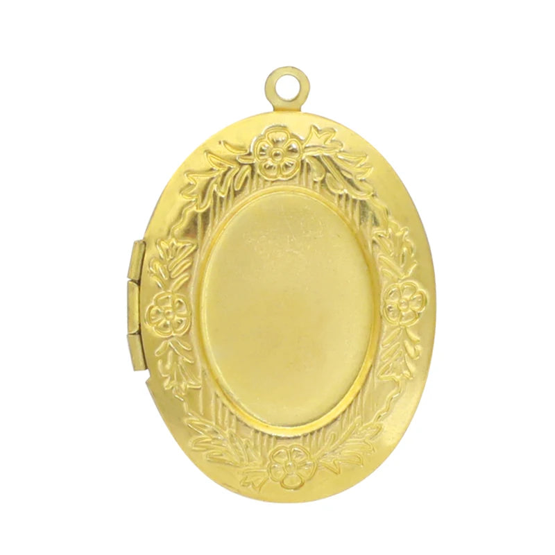 Raw Brass Oval Type 37 to 41 Patterned Photo Locket Blank Factory Provide Photo Frame Locket Pendant Necklace Hinge