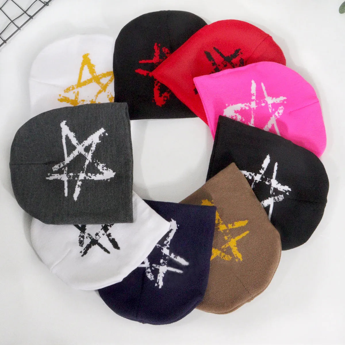 Hot Selling Star Pattern Jacquard Acrylic Beanie Cap Double-Sided Street Clothing Hat Wholesale for Travel Appropriate Neutral
