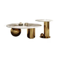 Modern Coffee Table Gold Stainless Steel Base White Sintered Stone Centre Table Italian Style Living Packing Room Home Furniture MegaBDM