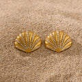 NEW VINTAGE GOTHIC SHELL ICED OUT ROW ZIRCON EARRINGS Dazan Winter INS 18k Gold Plated Hypoallergenic Stainless Steel Mom Gift