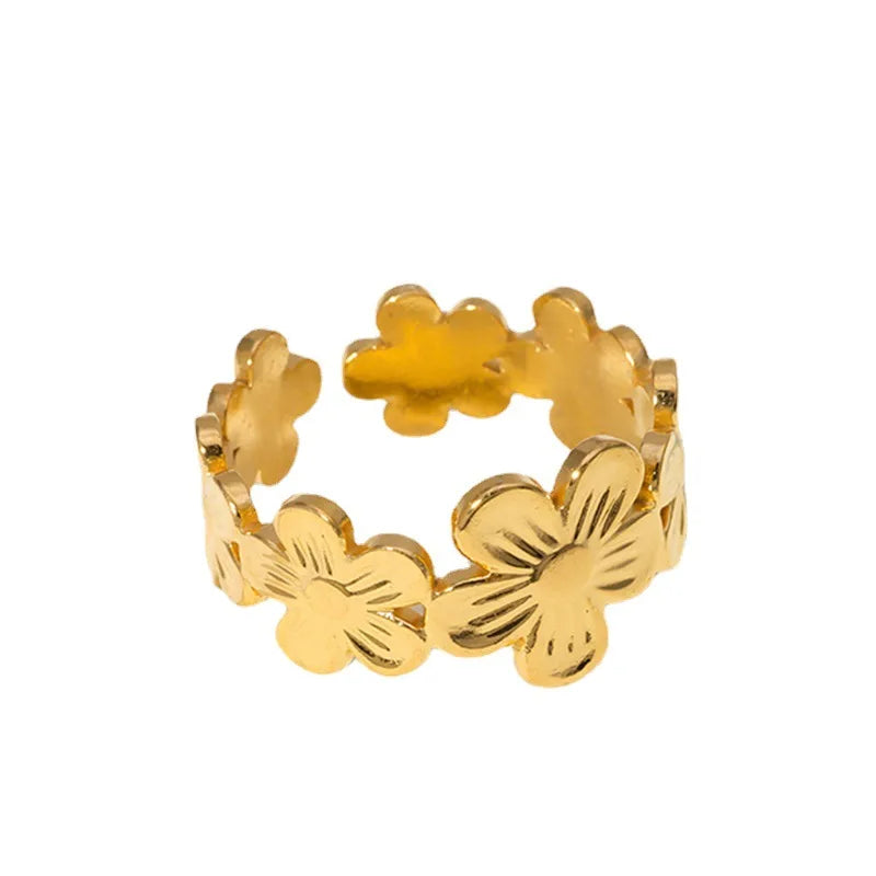 BM Hypoallergenic Eco-friendly Rings 18k Gold Stainless Steel Flower Ring for Women Gift