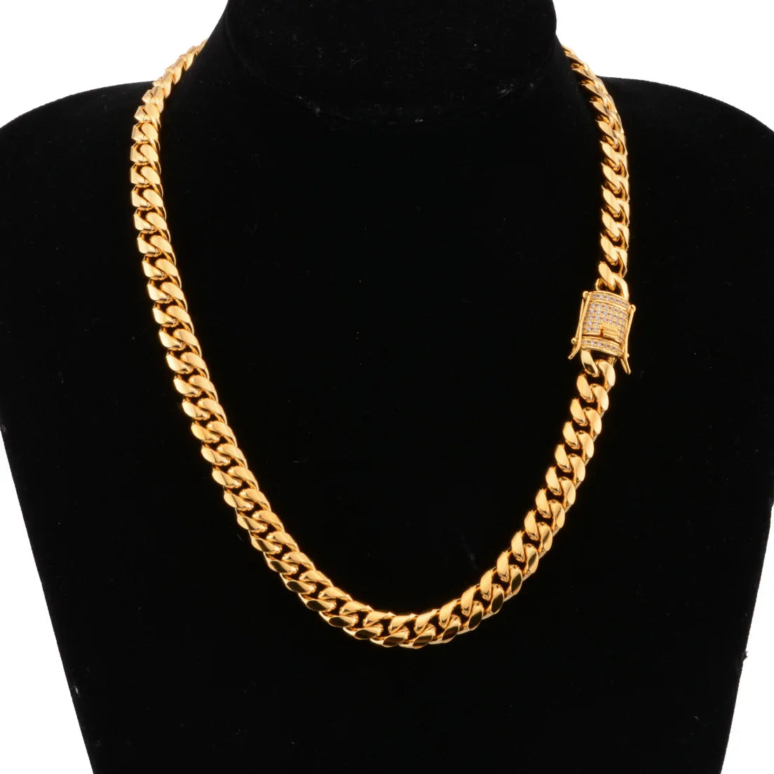 10mm Gold Titanium Steel Stainless Steel Cuban Chain Micro-Inlaid White Zircon Diamond Buckle Crypto Necklace Number