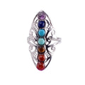 Healing Hollow Stone Adjustable 7 Chakra Ring Aura Gemstone Ring Rainbow Color Chakra Healing Style Female Ring