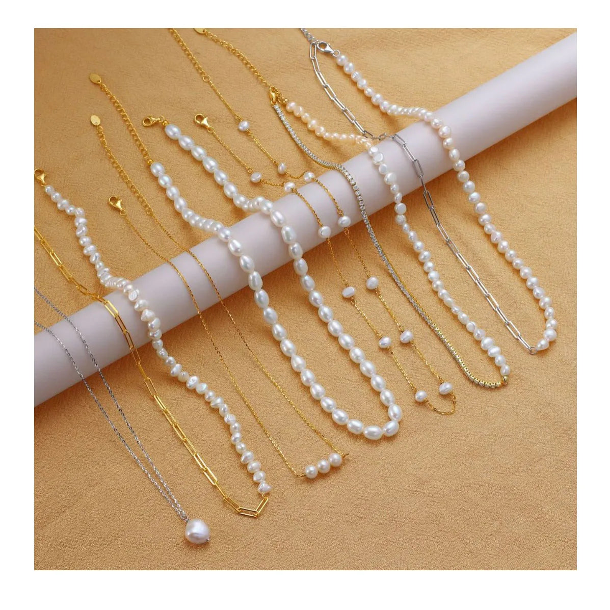 Dainty Freshwater Pearl Necklace in 925 Silver Half Chain Half Pearl Multiple Pearl Necklace Ideal Bridal and Bridesmaid Gift