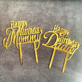 Hot Selling Gold Square Happy Birthday Mommy and Daddy English Letters Acrylic Cake Topper Mother's Day Decoration