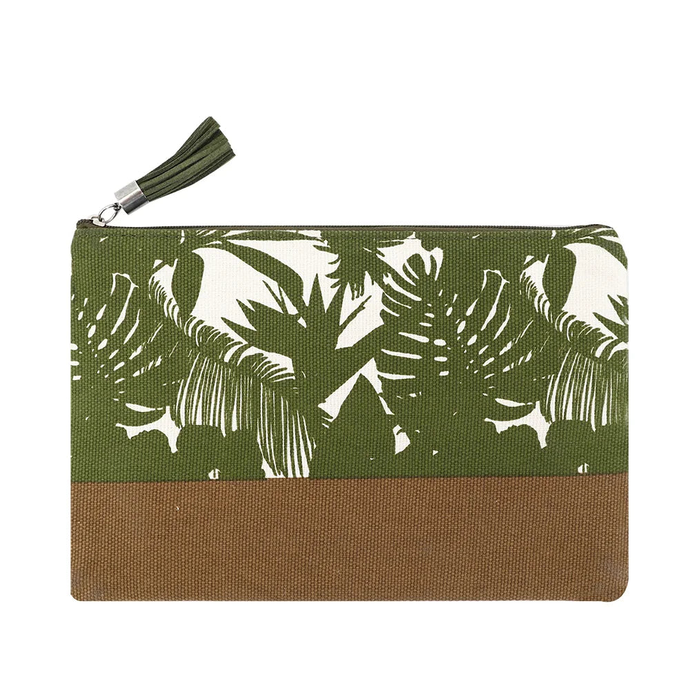 Customized Printed Cotton Canvas Zipper Pouch with Suede Tassel Puller Designed Makeup Cosmetic Bag Promotional Gift
