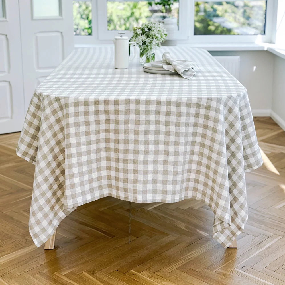Wholesale Custom Vintage Rectangle 200 Gsm Gingham French Linen Fabric Table Cloth