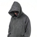 Men's Heavyweight Acid Wash Grey Hoodie With Embroidered Logo Puff Technics Denim Fleece Fabric Zipper Design Winter Crop Length