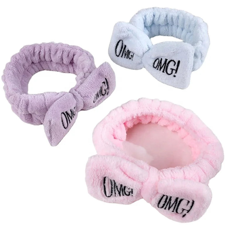Custom Beauty Headband Quick Dry Women OMG logo  Bow Tie Makeup Designer Stretch Headbands