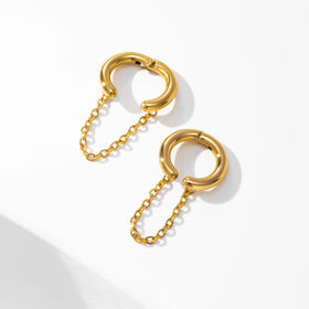 YF3631 Fashion Waterproof Stainless Steel Jewelry 18K Gold Plated Clip on Hoop Earrings Non Pierced Tassel Ear Clips Earrings
