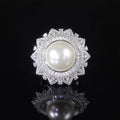 Abiding Antique Deluxe Elegant Big Round 16MM White Shell Pearl Ring Imitation Pearl Jewelry 925 Silver Multi Halo Women Ring