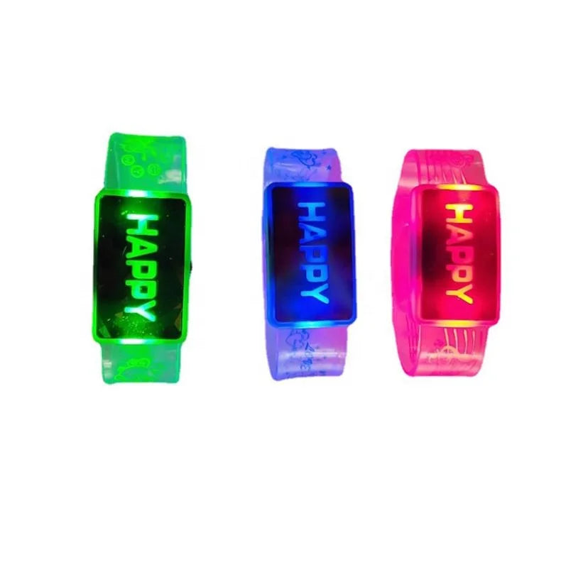 HAPPY Flashing Bracelet LED Blinking Wristband Light up Bangle Party Favors for Kid Adults