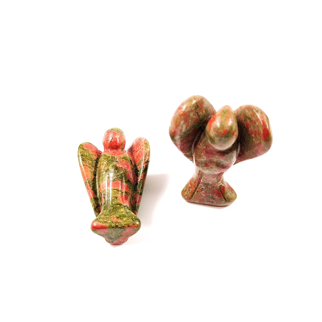 Huiying Beautiful Unakite Pocket Crystal Energy Healing Stones Guardian Angel Mini Figurine Statute Ornament Crafts 1.5 Inch