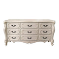 European Elegant Carved 9-Drawer Sideboard Ivory White Solid Wood Console Cabinet