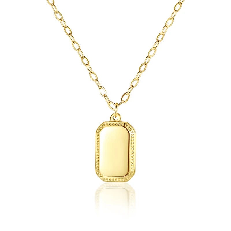 Wholesale Minimalist 18K Gold Plated Stainless Steel Rectangle Pendant Necklace for Women