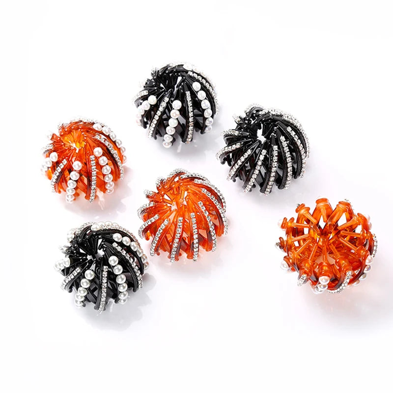 Korean Rhinestone Bird's Nest Hair Catch Women Ponytail Buckle Flower Bud Hair Claw Fashion Plate Hair Tools Large Grab Clip