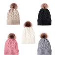 Pure Color Fashion Logo Knit Winter Hats for Women Windproof Warm Soft Headwear Beanie Knitted Pom Hat
