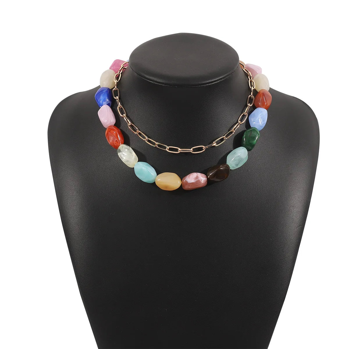 European and American Summer Fashion Necklace for Women Dopamine Style Alloy Resin Bead Chains