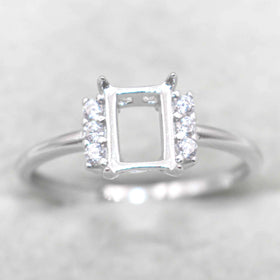 Semi Mount Ring 5*7mm Sterling Silver Square Shape Empty Frame Blank Claws Setting S925 Base Without Center Stone for Inlay DIY