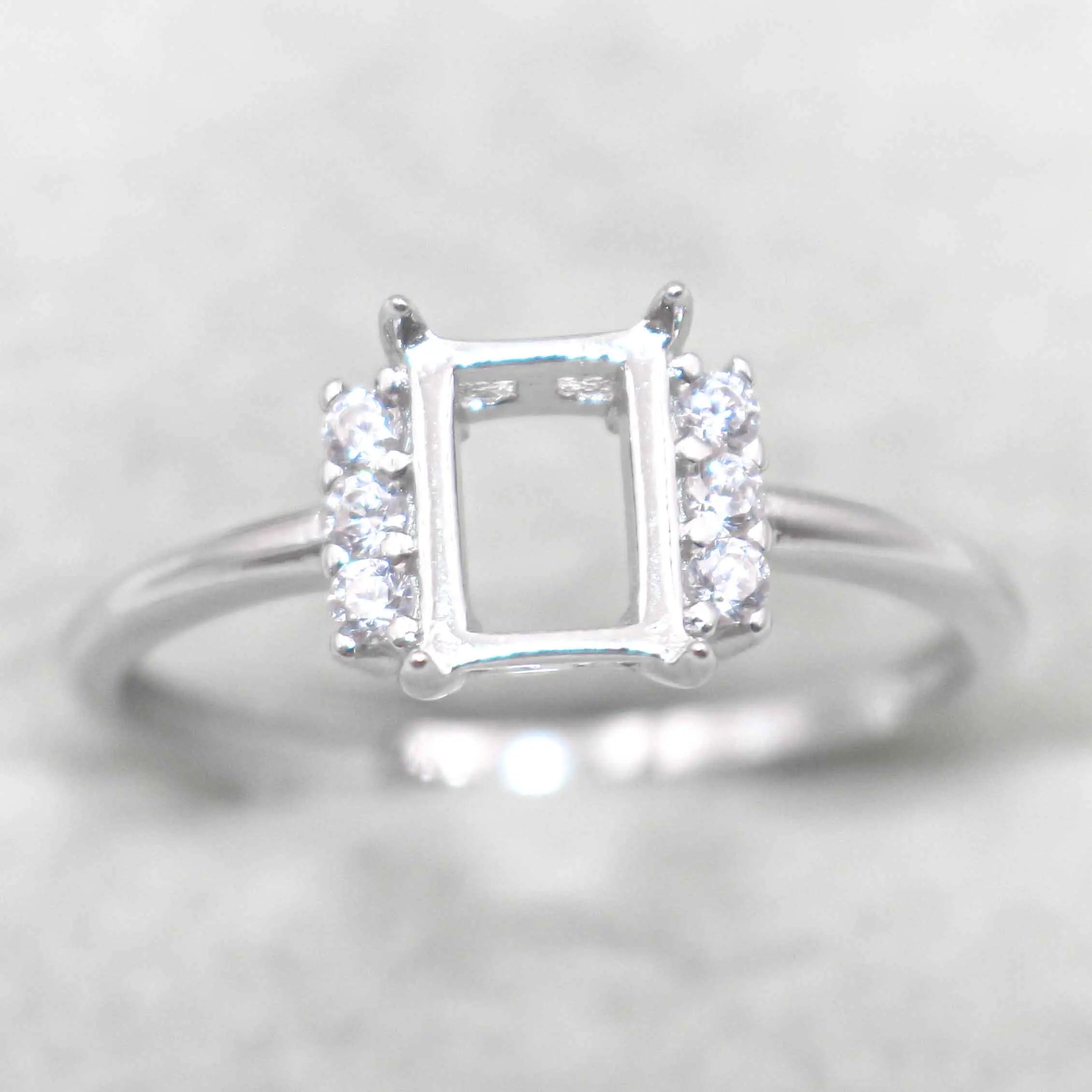 Semi Mount Ring 5*7mm Sterling Silver Square Shape Empty Frame Blank Claws Setting S925 Base Without Center Stone for Inlay DIY