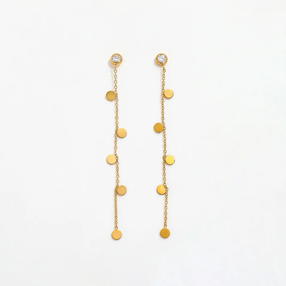 High End PVD 18K Gold Plated Triangle Dot Tassel Pendant Zirconia Stud Earrings Stainless Steel Jewelry Wholesale