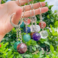 20mm Round Ball Gemstone Keychain Small Ball Natural Stone Crystal Sphere Keyring
