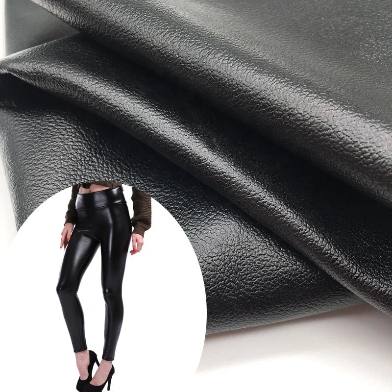 PFAS FREE Winter Heavy Leather PU Stretch Knitted Fabric 0.8mm Roll Packing Stretchy Fabric for Skirts Pants Dresses Fabric