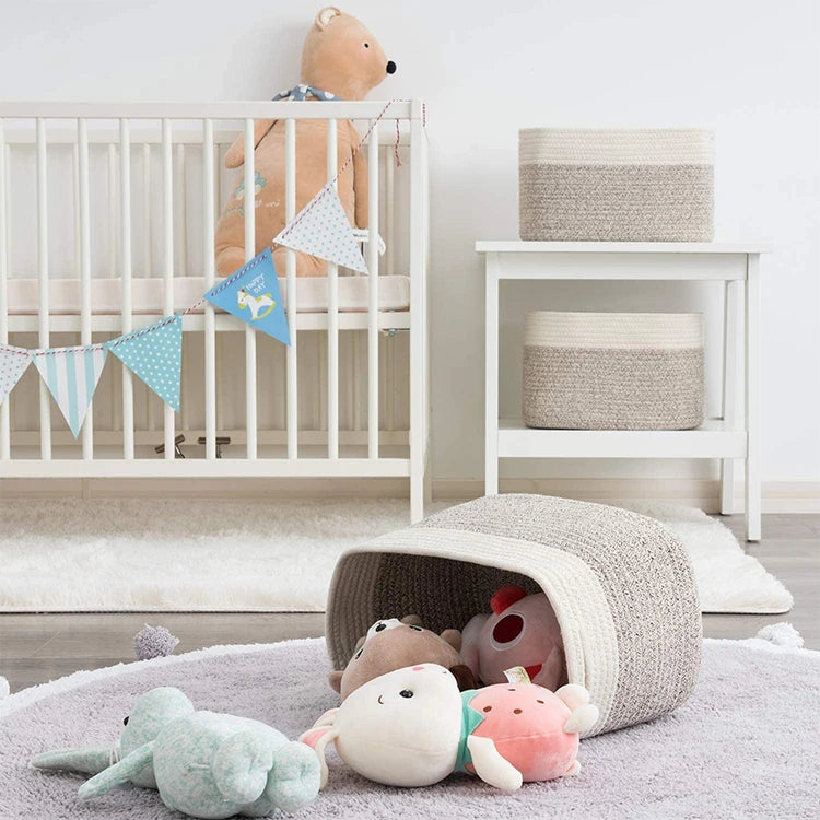 Nursery Handles Foldable Durable Cotton Rope Laundry Basket Blanket Storage Woven Basket