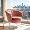 Dusty Pink Velvet Modern Reclining Accent Chair Scalloped Shell Backrest Plush Cushion Gold Metal Tapered Legs Living Room