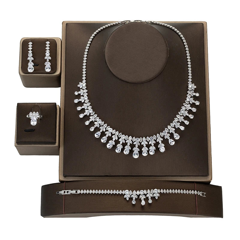 Copper Alloy Crystal Necklace Cubic Zircon Jewelry Set Statement 3A+ Cz Bridal Jewelry for Women BN7823 Bijoux Femme Ensembl