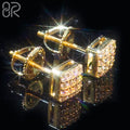 Pass Diamond Tester 10K 14K 18K Solid Gold Square Earrings Iced Out Round Brilliant Cut Vvs Moissanite Fine Jewelry Earring