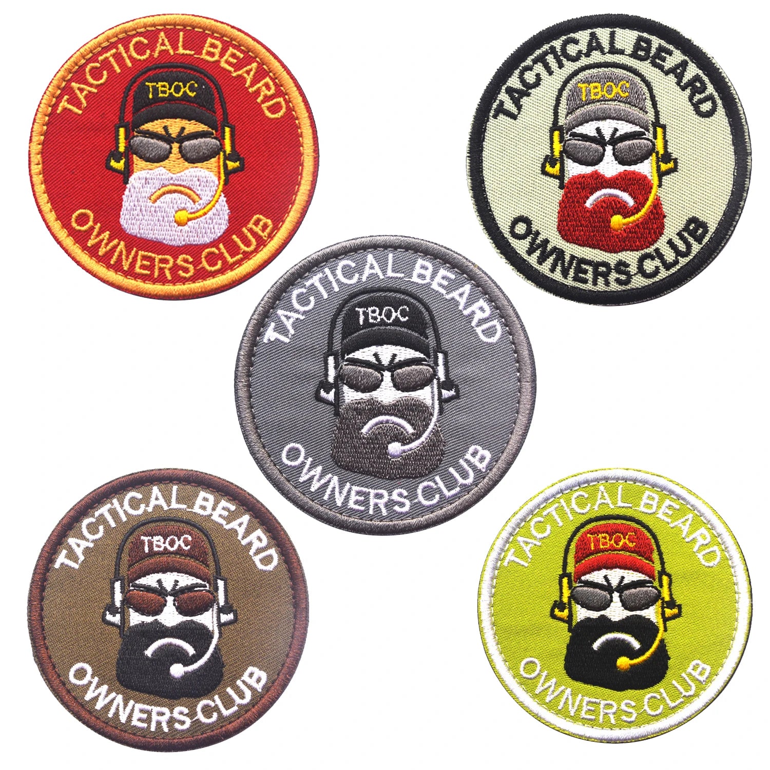 Assorted Colors Custom Tactical Beard Owners Club Emblems Embroidered Armband Badges Hook and Loop Patches