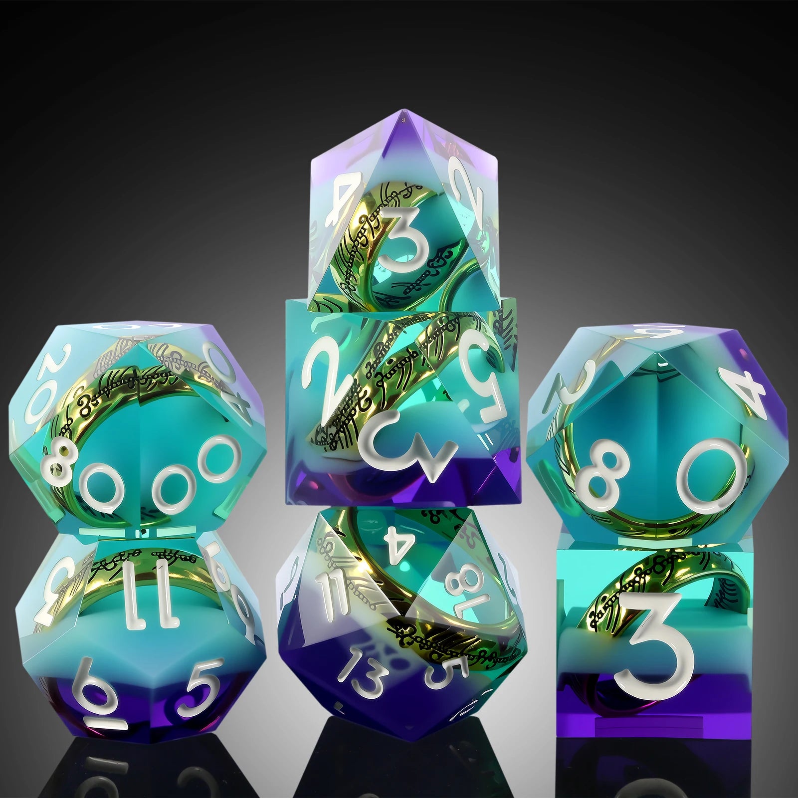 Blue Purple Ring LOTR the One Ring Resin Dice Set Sharp Edge Hand-Polished RPG Dice for Dungeons & Dragons