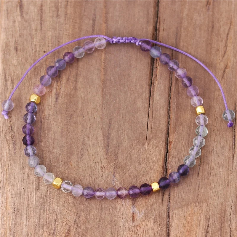 Popular Jewelry Chic 4mm Rainbow Fluorite Simple Beads Dainty Bracelet Adjustable Braided Crystal Bracelets Bohemia Jewelry Dropship Wholesale
