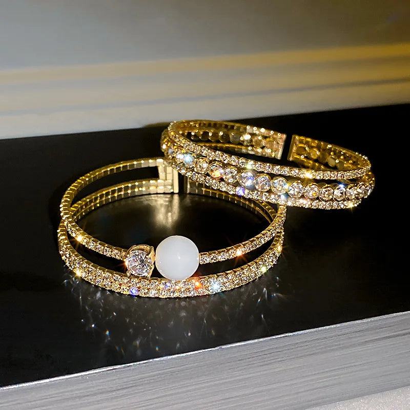Luxury Iced Out Cz Diamond Baguette Bracelet Alloy Shining Cuff Bracelets Jewelry for Girl Women
