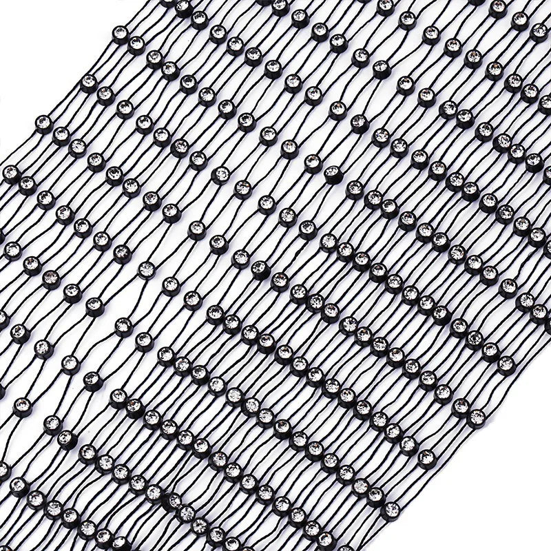 Clothing Dress Beaded Garment Decoration Stretch Tailorable Polyester Mesh Beaded Banding Rhinestone Diamond Mesh Fabric