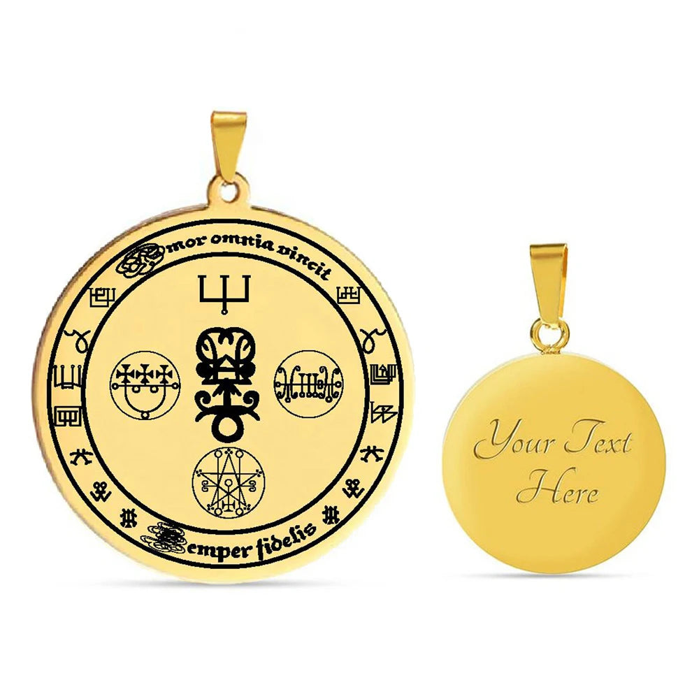 Astaroth Spiritual Love Amulet Siegel Inspired Special Binding and Magical Signs Laser Cut Stainless Steel Pendant Necklace