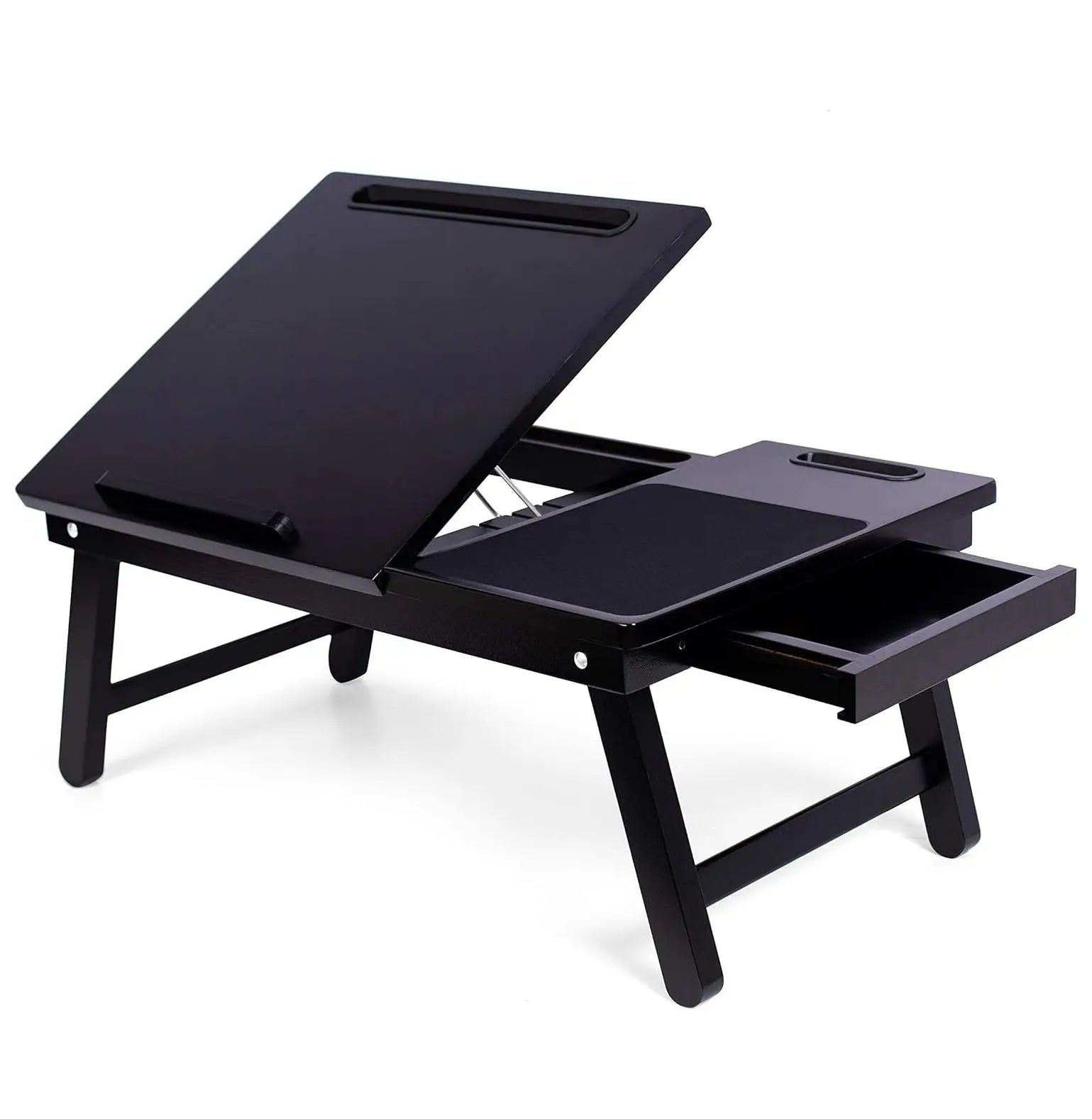 Black Multifunctional Bamboo Laptop Desk Folding Mobile Learning Bed Table with Pillow Cushion
