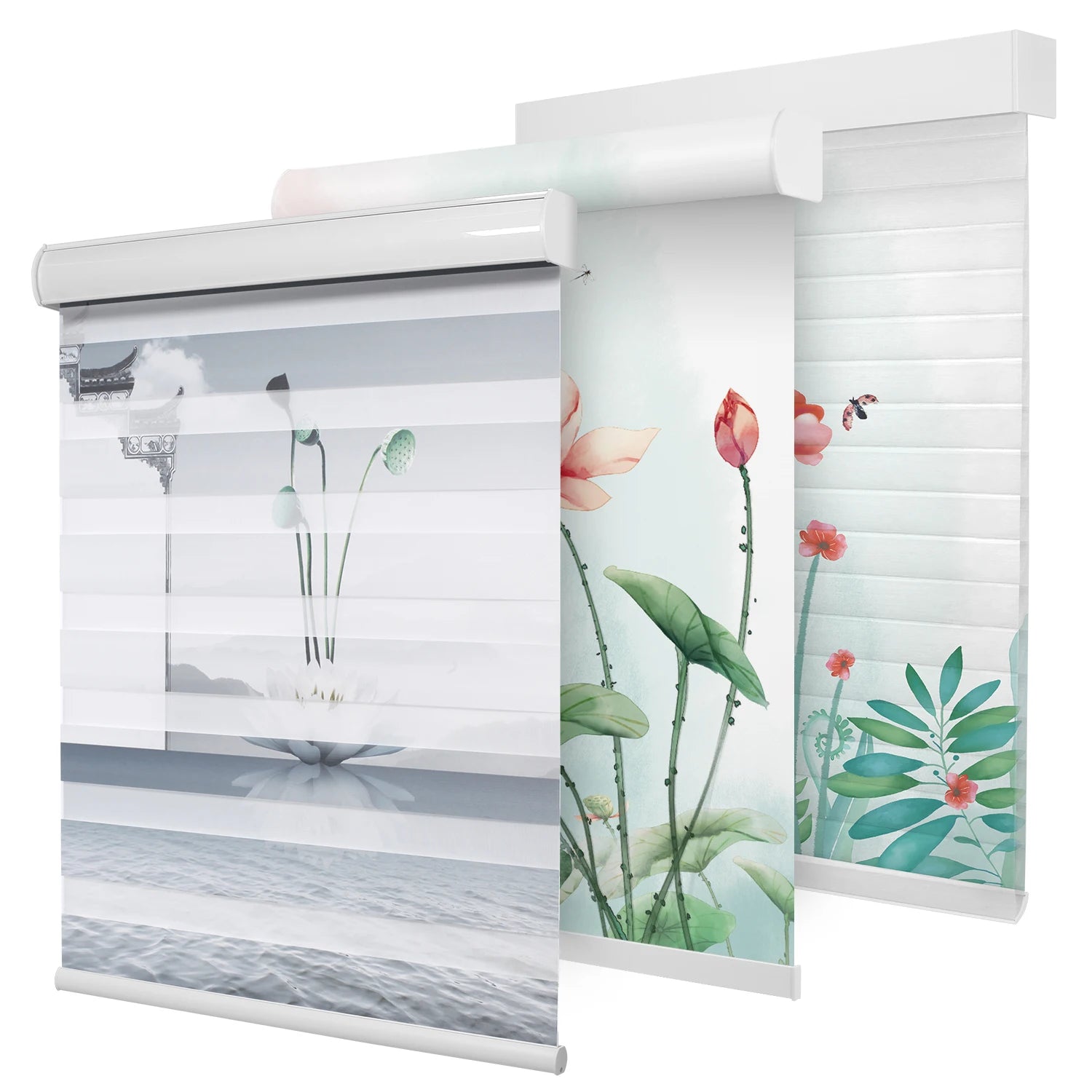 ZSTARR Customized DIY Pattern Digital Printing Cordless Motorized Smart Day and Night Window zebra Shade Blinds for Prayer Room