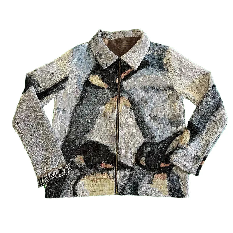 Customized Plus Size Jacquard Sweater Zipper Jacket for Men Tapestry Coats in Letter Pattern for Spring Season