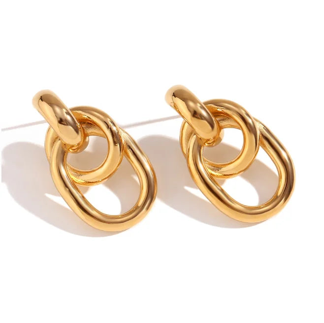 Personalized Stainless Steel 18K Gold Plated French O-shaped Earring Wrapped Geometric Stud Earrings for Women