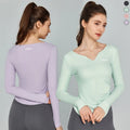 DN-NBAJ124113 New Sports Top Women's Fitness Solid Color Versatile Outdoor Leisure V-neck Yoga Suit Long Sleeved