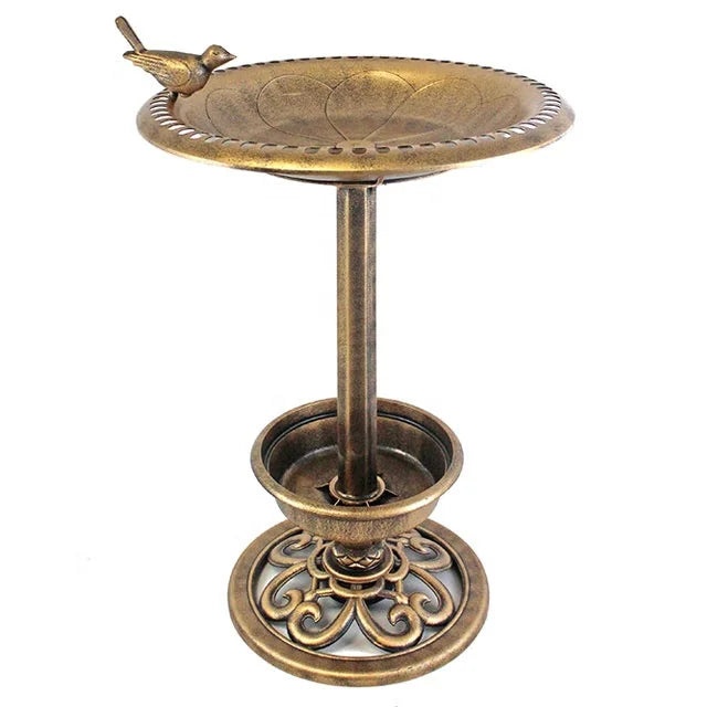 Bronze Bird Bath with Planter and Bird Decoration for Outdoor Garden Yard Home Use Ornament