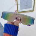 Luxury One Piece Small Crystal Sunglasses Women 2023 Fashion Mirror Rhinestone Sun Glasses Men Hip Hops Shades