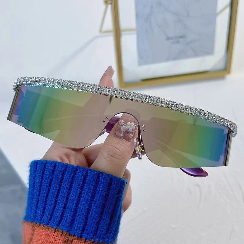 Luxury One Piece Small Crystal Sunglasses Women 2023 Fashion Mirror Rhinestone Sun Glasses Men Hip Hops Shades