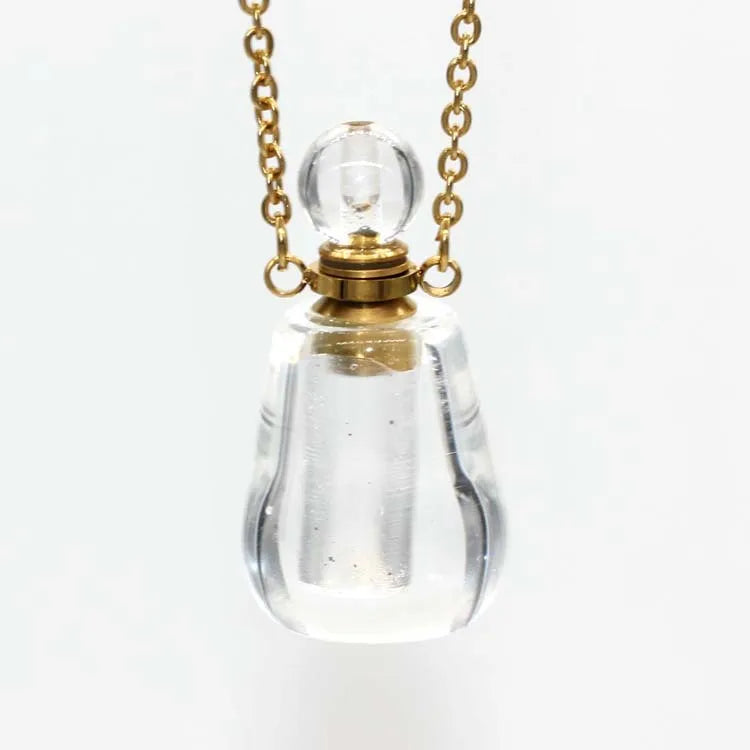 HZ Essential Oil Bottles clear Quartz Necklace Gold Chain Bottle Perfume Pendant Charm Aromatherapy Crystal Stone Necklace Jewelry