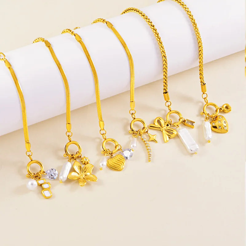 DAIHE Wholesale Stainless Steel DIY Bracelet with Flower Heart & Square Pearl Charms Adjustable  Chain Link Bangle for Women