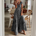 S-3XL Bohemian Style New Dress Long Skirt With Waist Cinched Floral Print Large Hem Dress